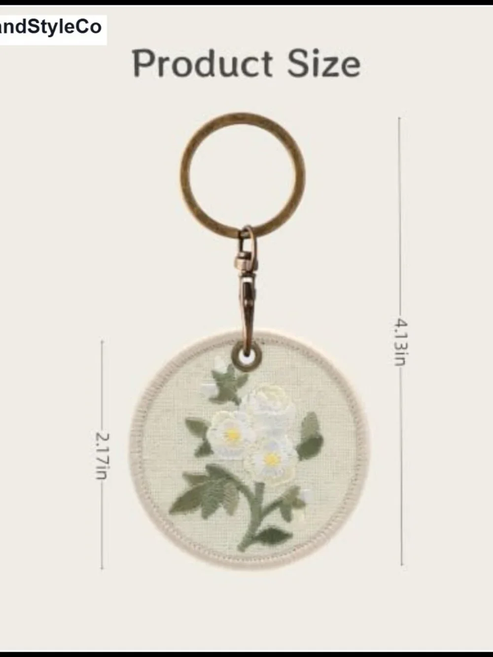 Embroidered Floral Keychain Round Linen Bag Charm